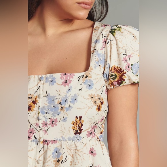 NWT Size S - By Anthropologie Puff-Sleeve Peplum Top (100% Cotton) - Picture 8 of 12